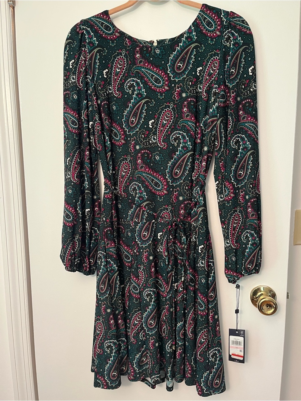 Tommy Hilfiger Long-Sleeve Paisley Tie-Waist Dress Sz 10 NWT